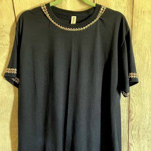 222 Navy blue tee neck tee with sequins ribbon and hip slits